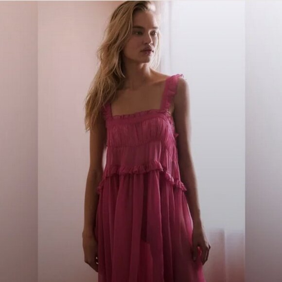 Intimately Free People Moon Phase Midi Nightgown Dress Pink XS - Picture 4 of 5